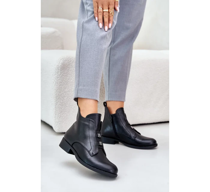 Zateplené Dámské Kotníkové Boty Na Plochém Podpatku Z Eko Kůže S.Barski Černé