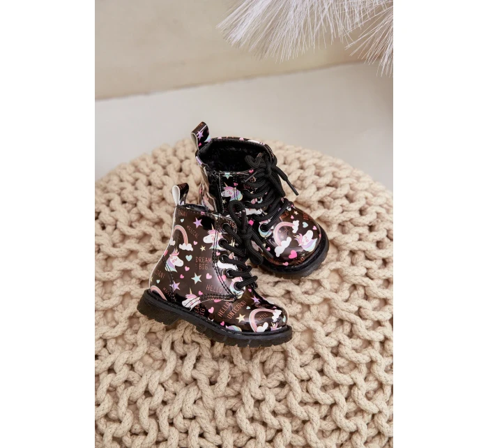 Dětské Zateplené Kotníkové Boty s Zipem Jednorožci Černé Tiptop Dětské Zateplené Kotníkové Boty s Zipem Jednorožci Černé Tiptop