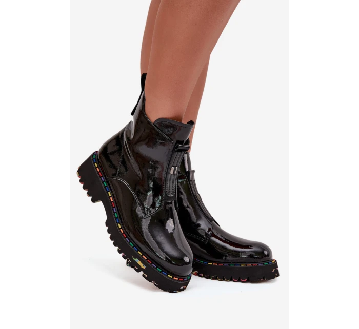 Dámské lakované boty Artiker – černé, zateplené, přírodní kůže