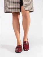 Výborné vínový mokasíny dámské na širokém podpatku Výborné vínový mokasíny dámské na širokém podpatku