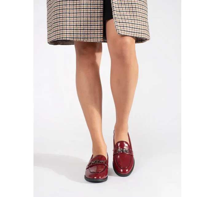 Výborné vínový mokasíny dámské na širokém podpatku Výborné vínový mokasíny dámské na širokém podpatku