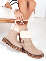 Dámské zateplené boty béžové FashionStreet ZY1228 Dámské zateplené boty béžové FashionStreet ZY1228