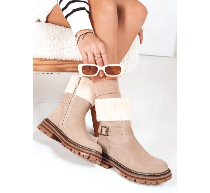 Dámské zateplené boty béžové FashionStreet ZY1228 Dámské zateplené boty béžové FashionStreet ZY1228