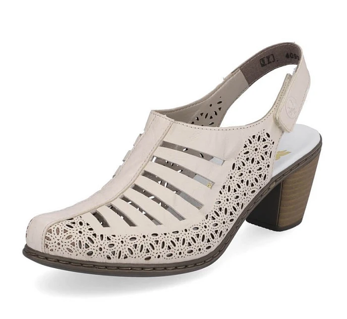 Kožené sandály na podpatku Rieker W RKR49B beige Kožené sandály na podpatku Rieker W RKR49B beige