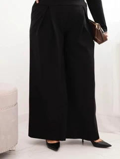 Dámské kalhoty Plus Size s širokými nohavicemi a model 21728713 černé - K-Fashion