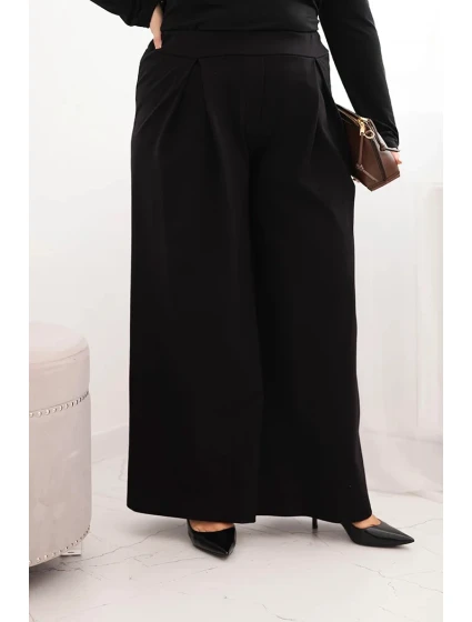 Dámské kalhoty Plus Size s širokými nohavicemi a model 21728713 černé - K-Fashion
