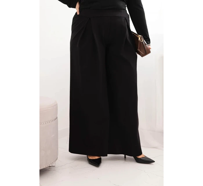 Dámské kalhoty Plus Size s širokými nohavicemi a model 21728713 černé - K-Fashion