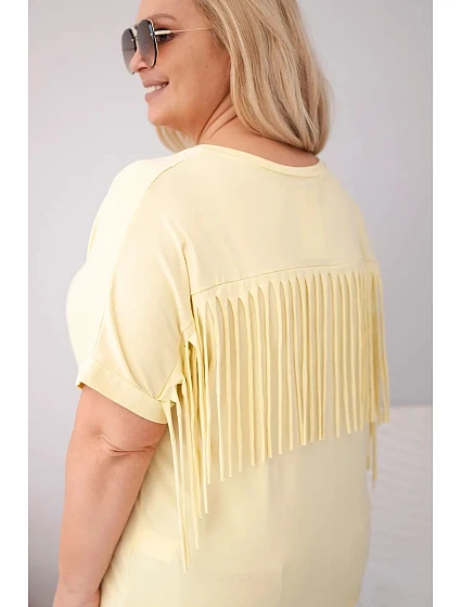 Dámská bavlněná halenka s V výstřihem a třásněmi na zádech žlutá