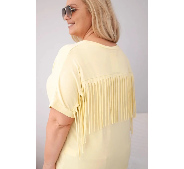 Dámská bavlněná halenka s V výstřihem a třásněmi na zádech žlutá