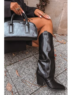 kovbojské boty na podpatku z eko kůže černé model 21715098 - Boto