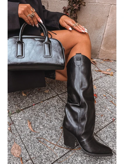 kovbojské boty na podpatku z eko kůže černé model 21715098 - Boto