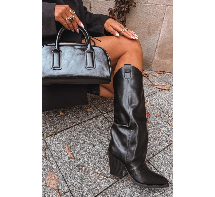 kovbojské boty na podpatku z eko kůže černé model 21715098 - Boto