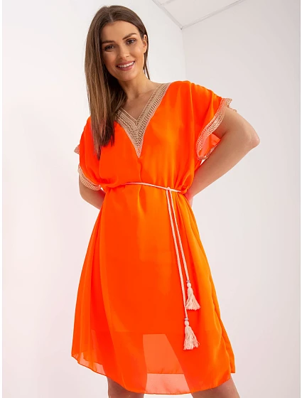 Šaty DHJ SK model 17436946 fluo oranžová - FPrice Šaty DHJ SK model 17436946 fluo oranžová - FPrice