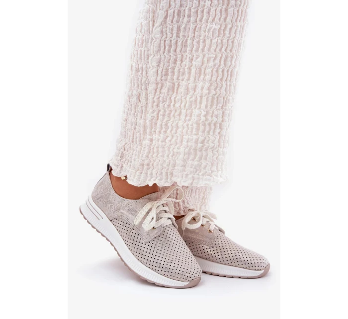 Dámské kožené lehké polobotky na platformě Artiker – béžovo/zlaté