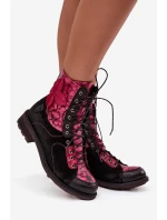 Kožené dámské boty z pravé kůže na nízkém podpatku Maciejka – černo-růžové