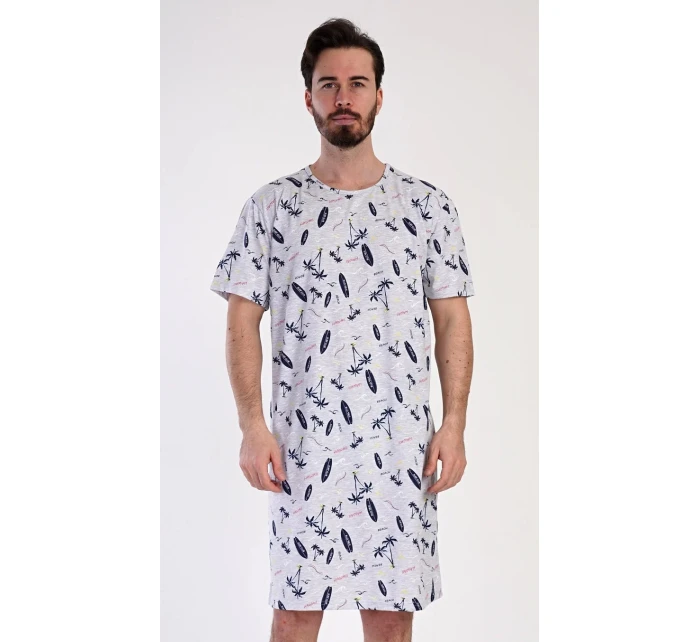 Pánská noční košile Surfing Šedá s potiskem - Vienetta Pánská noční košile Surfing Šedá s potiskem - Vienetta