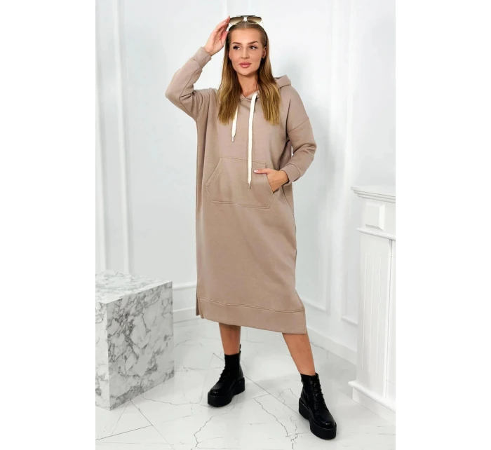 Dlouhé šaty s kapucí 9623 Tmávě béžová - K-Fashion Dlouhé šaty s kapucí 9623 Tmávě béžová - K-Fashion