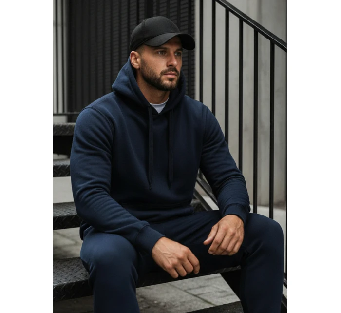 Pánská mikina s kapucí tmavě modrá BX3001