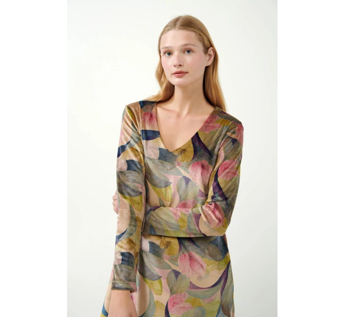 Velurové šaty s květinovým potiskem model 20516032 - Vamp