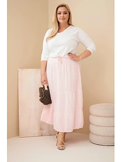 Dámská sukně Plus Size bavlněná mušelínová s volánem a gumou bonbónově růžová