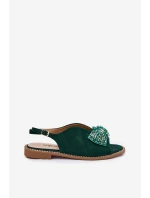 Dámské Sandály S Mašlí Na Plochém Podpatku S.Barski KV51-014 Zelené