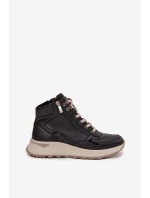 Sportovní dámské boty na platformě z přírodní kůže model 21713749 Černé - Zazoo Sportovní dámské boty na platformě z přírodní kůže model 21713749 Černé - Zazoo