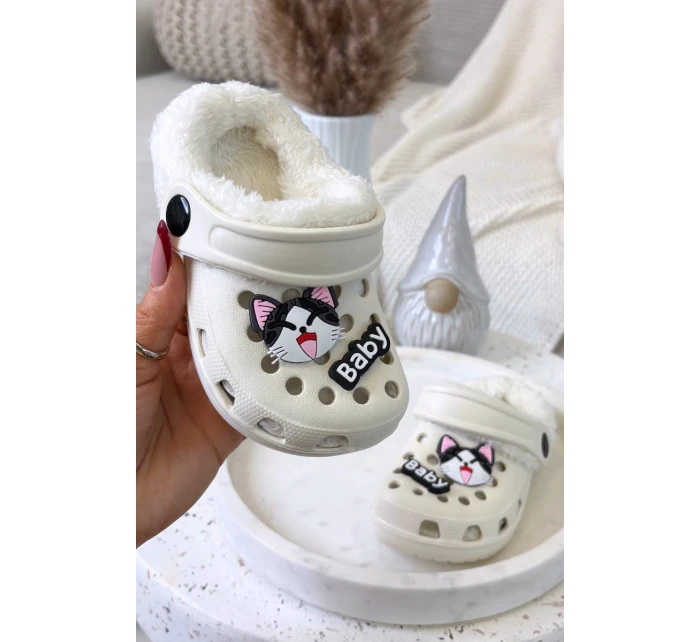 Pěnové dětské pantofle s vyhřívaným kožíškem s přezkami Krémové Cerelle