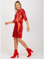 Červená dámská tužková sukně s flitry