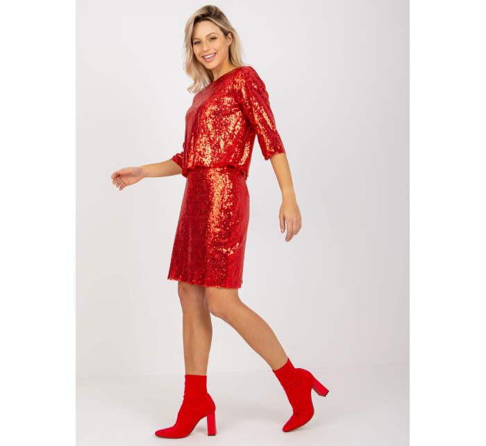 Červená dámská tužková sukně s flitry