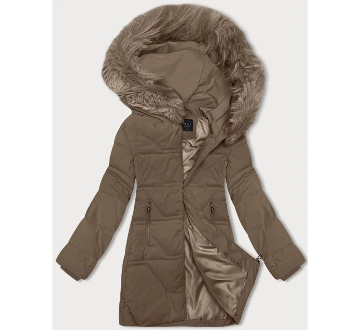 Béžová dámská zimní bunda s kapucí model 21246933 - J.STYLE