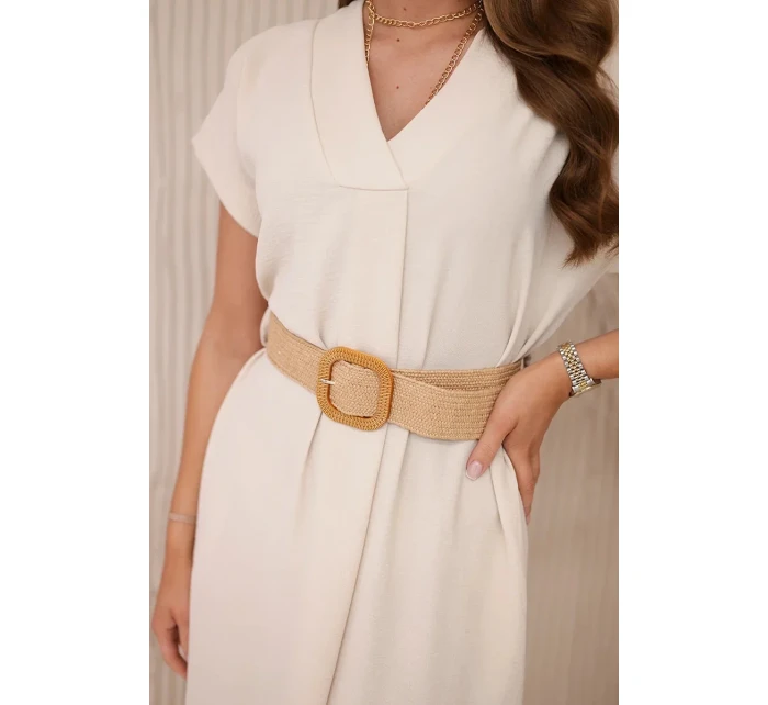 Šaty s ozdobným páskem béžové Šaty s ozdobným páskem béžové