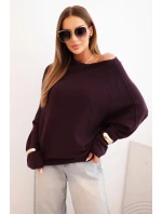 Dámský asymetrický viskózový svetr netopýří tmavě fialový