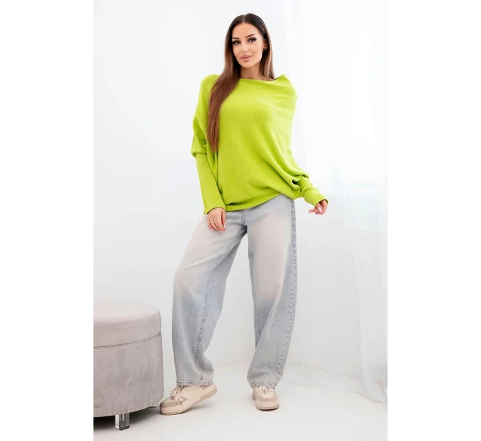 Dámský asymetrický viskózový svetr netopýr pistáciový