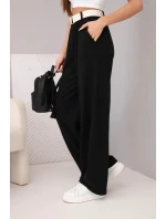 Dámské bavlněné kalhoty se širokými nohavicemi a páskem černé Dámské bavlněné kalhoty se širokými nohavicemi a páskem černé