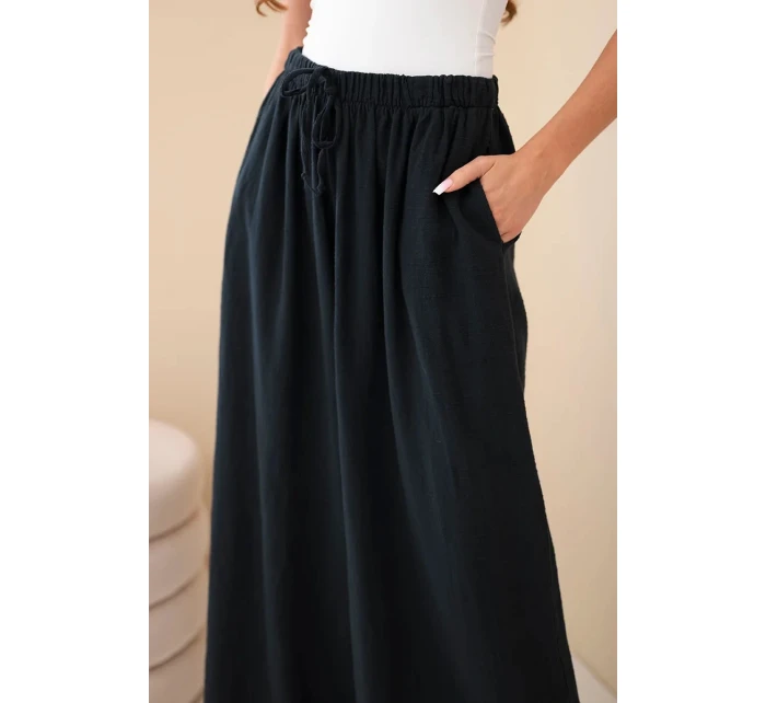 Dámské široké bavlněné kalhoty s gumou v pase černé