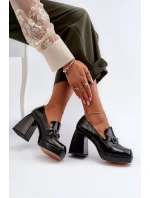 Lakované dámské polobotky na podpatku černé D&A MR38-906