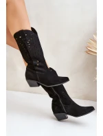 Semišové Kozačky S Svrškem Černé Zazoo model 21682120 - Boto