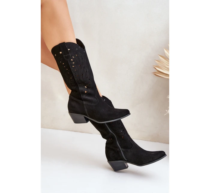 Semišové Kozačky S Svrškem Černé Zazoo model 21682120 - Boto