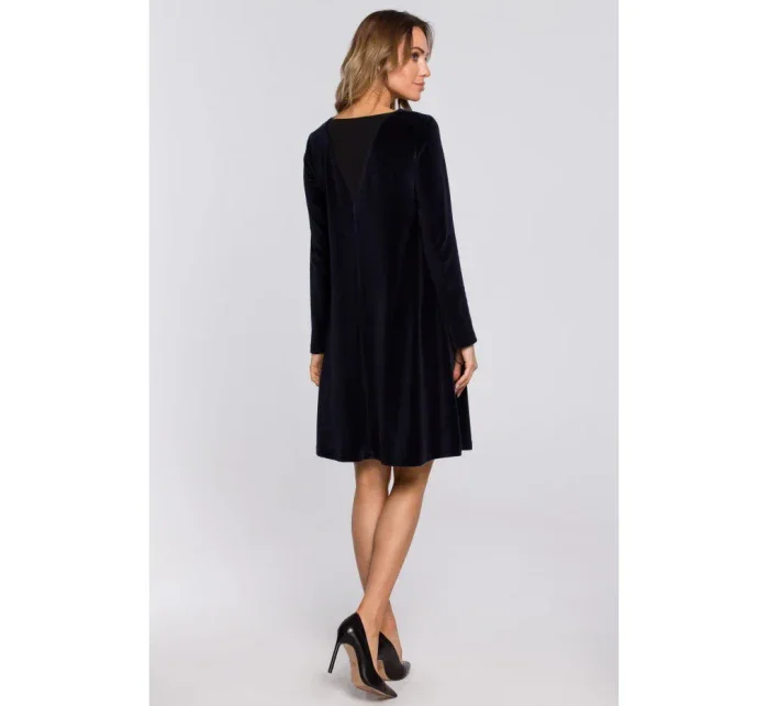 M566 Sametové šaty uvolněného střihu - tmavě modré