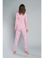 Peruánské pyžamo s dlouhým rukávem, dlouhé kalhoty - růžový/růžový potisk