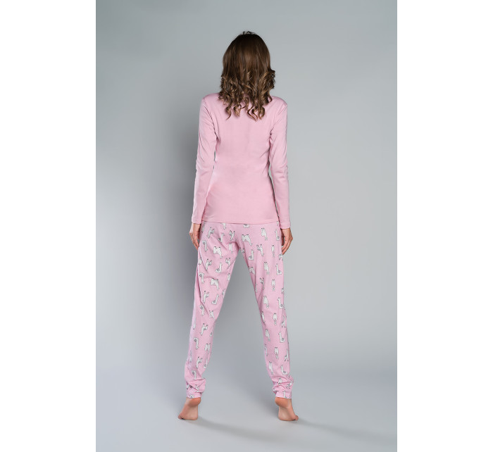 Peruánské pyžamo s dlouhým rukávem, dlouhé kalhoty - růžový/růžový potisk