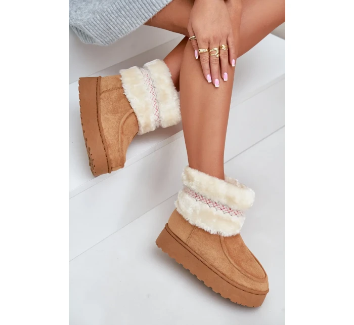 Dámské sněhule na platformě s kožíškem a vzorem Camel Deepanti