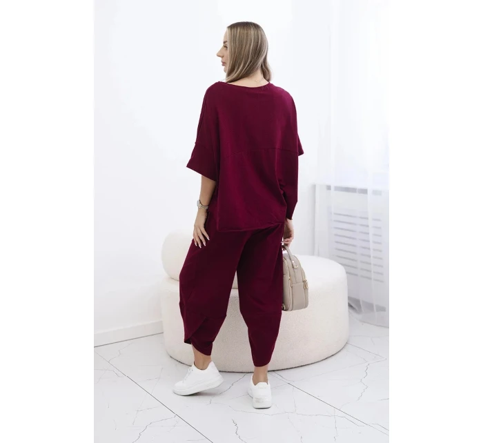 Bavlněný komplet halenka a kalhoty 6727 bordó - Kesi