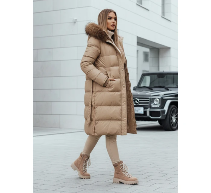 Dámská prošívaná zimní bunda s kožešinou béžová Dstreet model 21980616 - FashionStreet
