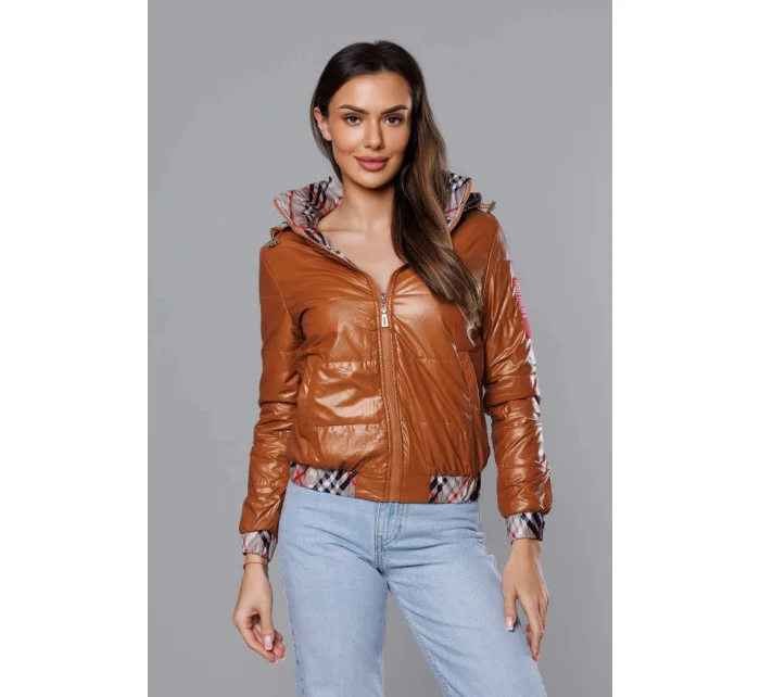 Krátká dámská bunda v karamelové barvě s ozdobným lemováním model 18019190 - S'WEST