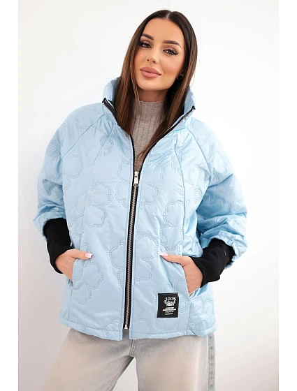 Dámská jarní prošívaná bunda s ozdobnou model 22040190 a zipem modrá - K-Fashion