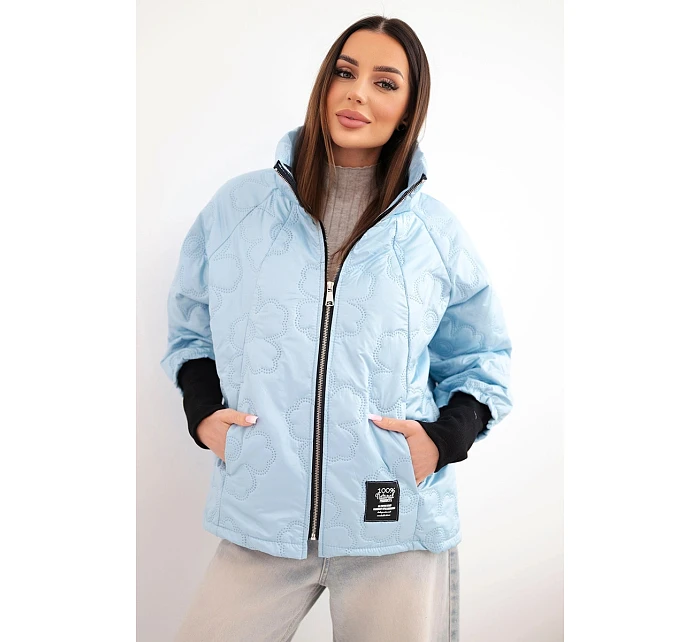 Dámská jarní prošívaná bunda s ozdobnou model 22040190 a zipem modrá - K-Fashion