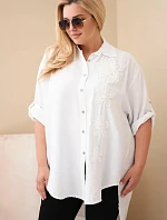 Dámská košile Plus Size z viskózy s květinovou výšivkou bílá