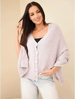 Dámský svetr pončo z baby alpaka s knoflíky model 22354285 béžový - K-Fashion