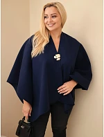 Dámské pončo Plus Size s broží narzutka modrá Dámské pončo Plus Size s broží narzutka modrá